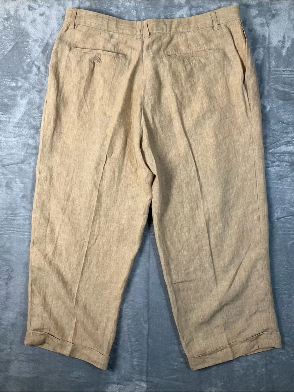VTG Prestige Linen Pants Men’s 44 Tan Pleated Cuffed Preppy 25” Inseam Summer